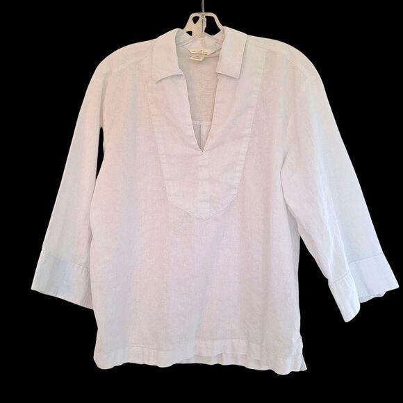 H&M Linen Cotton Shirt Crisp White Blouse Top Pullover Popover Loose size S - Picture 1 of 9